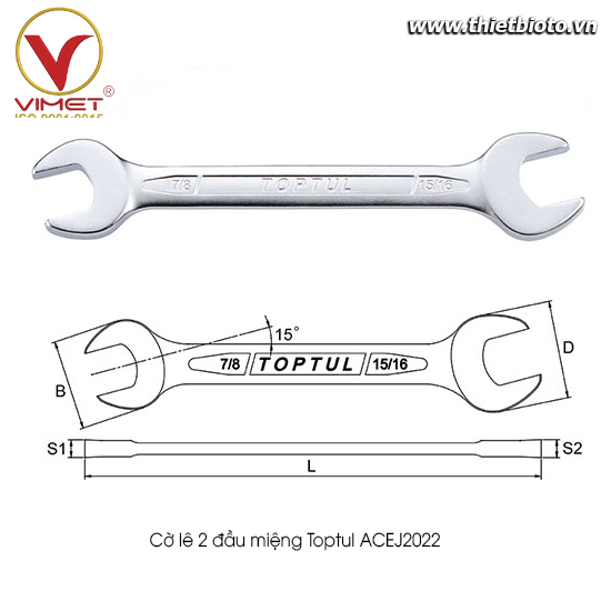 Cờ lê 2 đầu miệng Toptul ACEJ2022