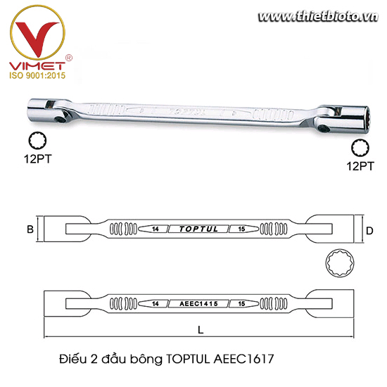 Điếu 2 đầu bông 16x17mm TOPTUL AEEC1617